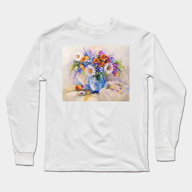 Bouquet of meadow flowers in a vase Long Sleeve T-Shirt by OLHADARCHUKART